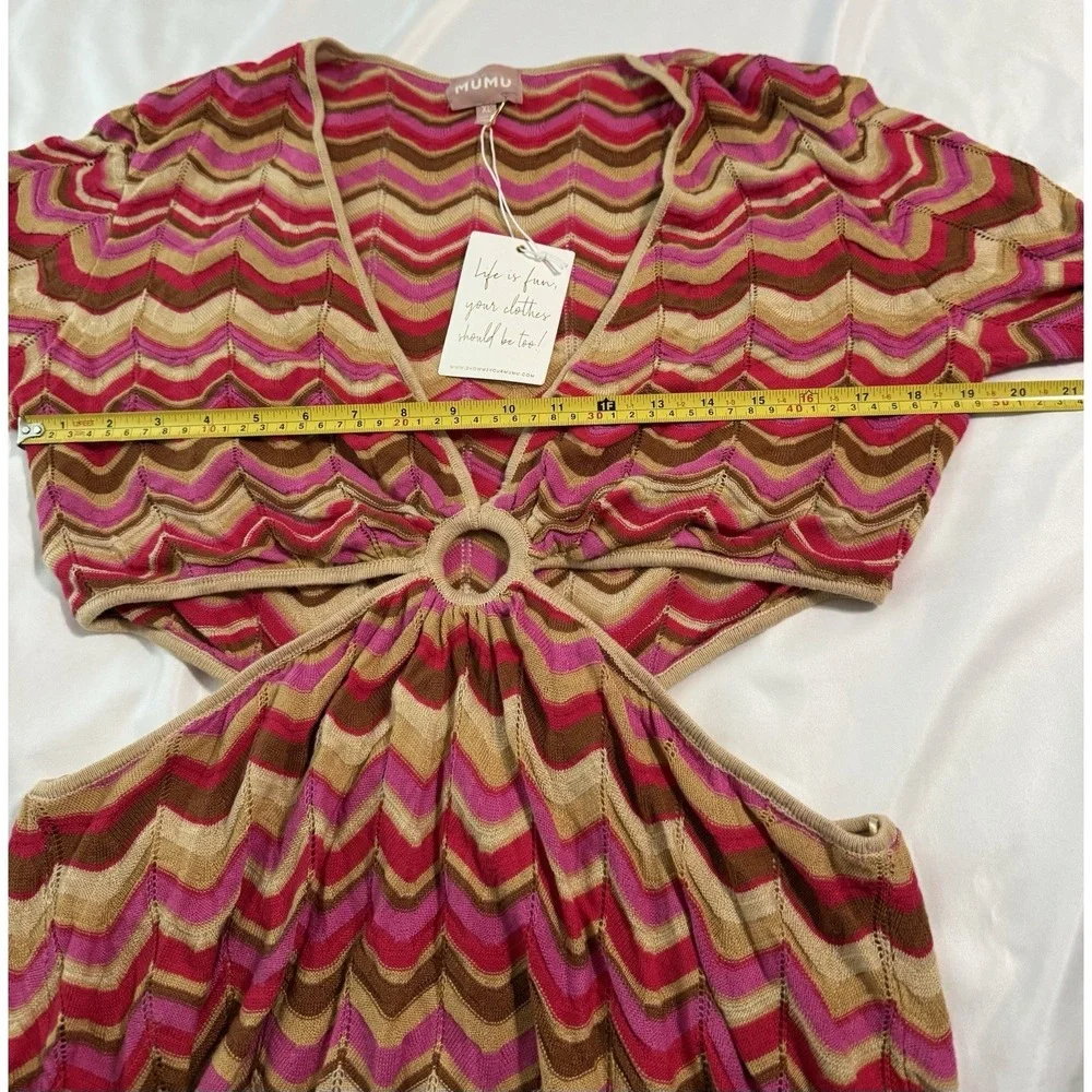 Show Me Your Mumu 'Carlo' Cut Out Horizon Stripe Knit Dress Size XL Retro NEW - Picture 5 of 16